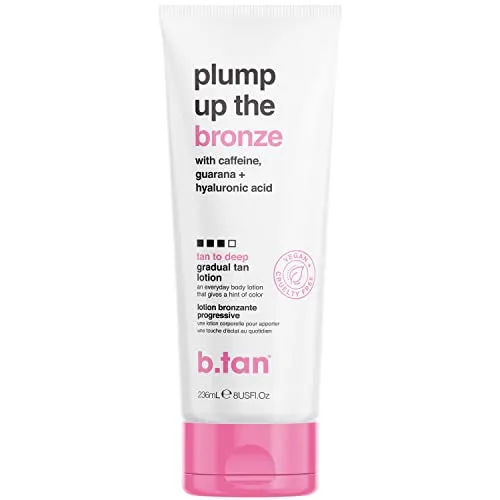 b.tan Dunkle Graduelle Selbstbräunungslotion | Plump Up the Bronze Everyday Tanning Cream – Für eine tief gebräunte Haut, Selbstbräuner mit Hyaluronsäure, Ohne Selbstbräuner-Geruch, 236 ml