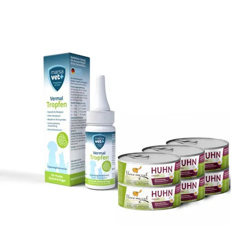 Bellfor Vermal Set für Katzen Marsavet Vermal Tropfen 50 ml + I love my cat Na, für: Katzen