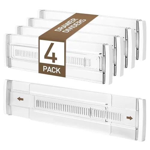Stück Schubladentrenner Verstellbare Länge 28,5 bis 50,5 cm, Schubladen Trenner Organizer Ordnungssystem, Transparente Schubladenteiler für Küche, Schreibtisch, Kleiderschränke, Schminktisch, Weiß 4