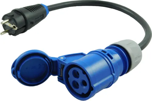 NWP Adapter CEE Kupplung 230V 16A auf Schuko Stecker - 3x2,5mm² Gummischlauchleitung - IP44 - Für Camping, Caravan, Boot