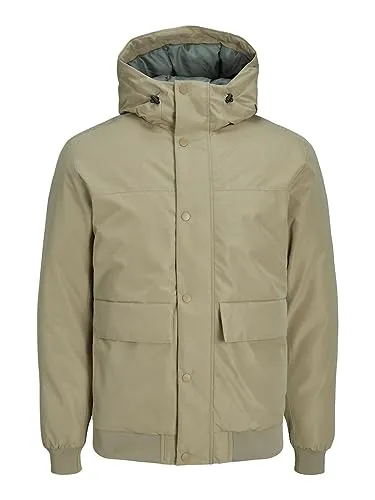 JACK & JONES Herren JJCHAMP Bomber Jacket in Elmwood - Stylische Bomberjacke für Herren mit gerippten Abschlüssen und praktischen Fronttaschen. Ideal für lässige Outfits und vielseitigen Einsatz.