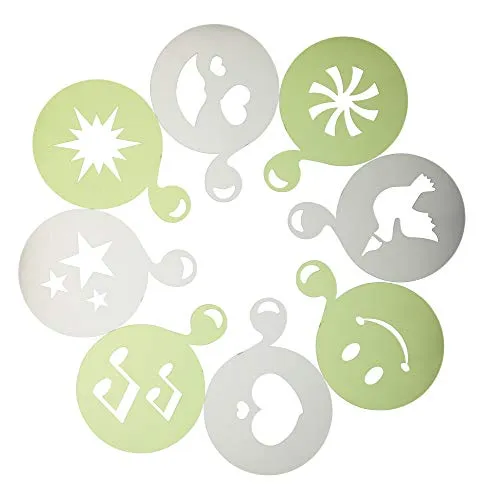 KitchenCraft Le’Xpress Kaffeeschablone für Latte Art, Kunststoff, Weiß, 8er-Set