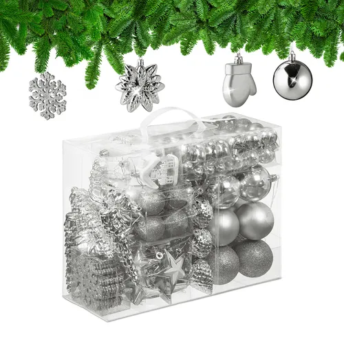100er Set Weihnachtskugeln - Tannenbaumkugeln für festliche Dekoration - Christbaum- & Feiertagsschmuck in Silber, ideal für eine festliche Atmosphäre an Weihnachten. Robuste Kunststoffkugeln, die Ihrem Baum Glanz verleihen.