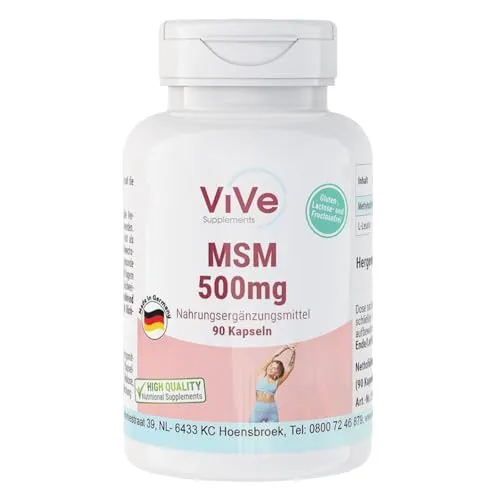 MSM 500 mg - 90 Kapseln - Organischer Schwefel - Methylsulfonylmethan - 3000 mg Tagesdosis - hochdosiert und vegan | Qualität aus Deutschland - ViVe Supplements