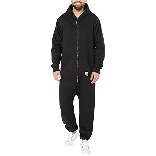 Basisstoff Sheeesh Herren Jumpsuit Schwarz Gr. M - Herren-Overalls aus weicher Baumwollmischung für optimalen Tragekomfort, mit zwei praktischen Eingriffstaschen – perfekt für entspannte Tage zu Hause.