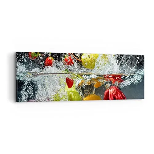 Panorama Bilder auf Leinwand Früchte Wasser Spritzer Essen Leinwandbild 90x30cm Wandbilder Dekoration Wohnzimmer Schlafzimmer Klein Wanddeko Bild Wand Kunstdruck Art Wall Decor Canvas AB90x30-2972