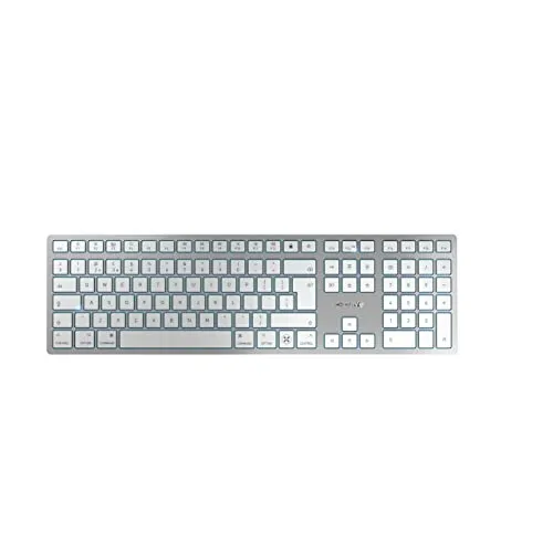 CHERRY KW 9100 SLIM FOR MAC, kabellose Mac-Tastatur - Elegante, wiederaufladbare Mac-Tastatur mit flachen Tasten und Bluetooth oder 2,4 GHz Verbindung. Zugriff auf 13 Mac-Funktionen für eine effiziente Nutzung.