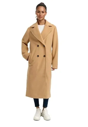 Navahoo Damen lange Übergangsjacke Mantel in Woll-Optik mit Reverskragen Sternlein 14 Camel Gr. 3XL