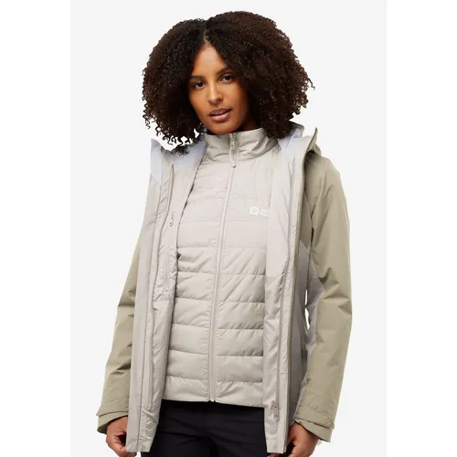 Jack Wolfskin 3-in-1-Funktionsjacke HUNBERG 3IN1 JKT W beige L (42/44) - 3-in-1 Funktionsjacke für Damen, atmungsaktiv, wasserdicht und winddicht – ideal für wechselhaftes Wetter und aktive Outdoor-Aktivitäten.