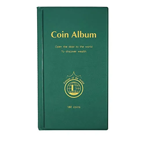 MULOVE 180 Taschen Münzhalter Album, 50P Münzsammler Aufbewahrung Münzsammlung Halter Buch geeignet für Münzen Durchmesser weniger als 4,6 cm (grün)