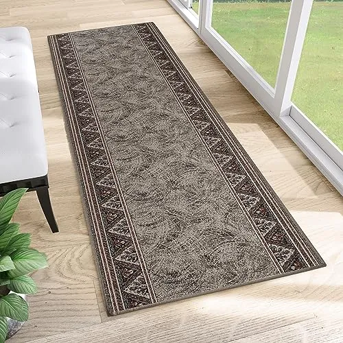 TAPISO Anti Rutsch Teppich Läufer 67 x 100 cm - Läufer in orientalischem Floral Design, rutschfest mit gummierter Unterseite; ideal für Flur, Küche oder Wohnzimmer; wärmedämmend und pflegeleicht – perfekt für jeden Fußboden.