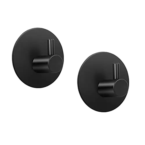 LJLink 2er Handtuchhalter Schwarz Selbstklebend Haken Bad Edelstahl Haken Mantel Handtuch Schlüssel Wandhaken, Runde Haken für Badezimmer Küche Schlafzimmer Büro