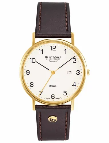 Bruno Söhnle Glashütte RONDO Herrenuhr - Modell 17-33105-921 - Elegante Herrenuhr mit Saphirglas und Datumsanzeige. Hochwertiges Edelstahlgehäuse und braunes Lederarmband für stilbewusste Männer.