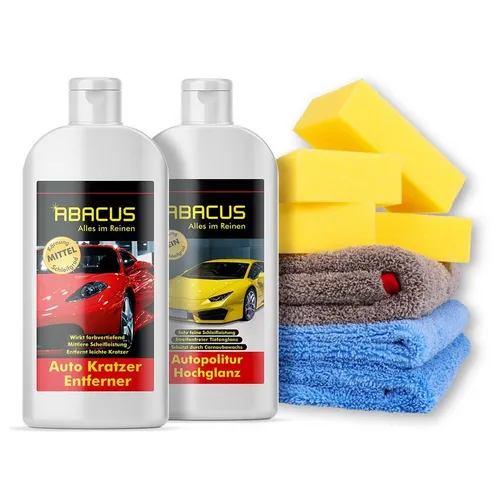 ABACUS Kratzerentferner & Hochglanzpolitur Set - Autopflege & Motorradpflege: Entfernt leichte Kratzer, wirkt farbvertiefend und bietet bis zu 6 Monate Schutz vor Verschmutzung und Verwitterung.