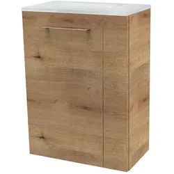 FACKELMANN Waschbecken SBC MILANO Gäste WC Set 2-teilig 45 cm - Praktisches 2-teiliges Gäste-WC-Set in Braun hell mit elegantem weißen Glaswaschbecken. Ideal für kleine Bäder, bietet Stauraum und modernen Stil.