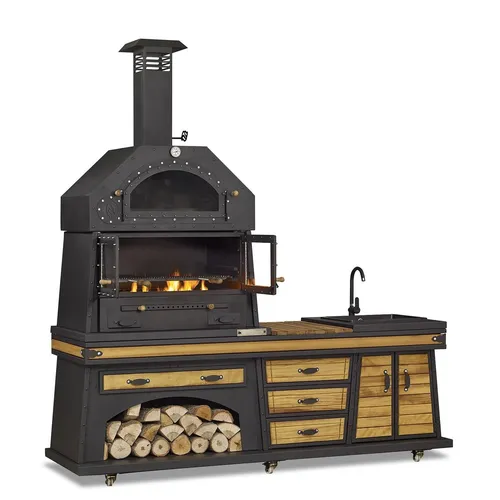 Moderne schwarze Außenküche aus Holz und Edelstahl - Wetterfeste Außenküche für den perfekten Grillabend: Freistehend, mit einem großzügigen Kochbereich von 80 x 40 cm. Ideal für Garten und Terrasse, inklusive 2 Jahre Herstellergarantie.
