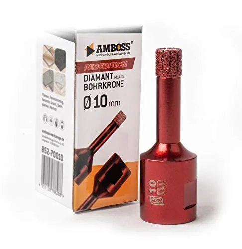 Diamant Bohrkrone Ø10mm - Amboss RED EDITION M14 - für Winkelschleifer - Feinsteinzeug, harte Fliesen, Granit - Die ideale Trockenbohrkrone