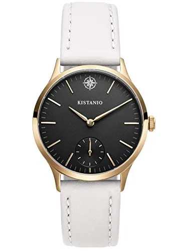 Kistanio Stratolia Damenuhr mit Lederarmband Analog Saphirglas Champagner Schwarz STR-31-031