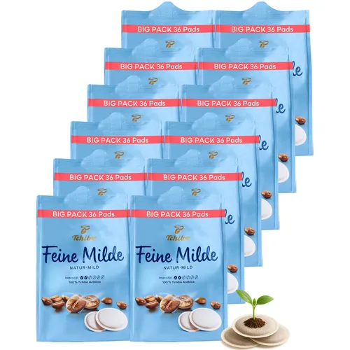 Tchibo Feine Milde Pads - 12x36 Pads - Kaffee mit 100% Tchibo Arabica, natur-mild und fein-aromatisch, ideal für alle Pad-Maschinen und aus industriell kompostierbarem Material.