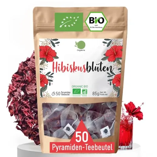 ORIGEENS HIBISKUSTEE BIO Premiumqualität - 50 Beutel | Bio Hibiskusblüten getrocknet für Tee, Früchtetee, Eistee, Karkade tee | Hibiskus Tee für Drainage Detox-Kur