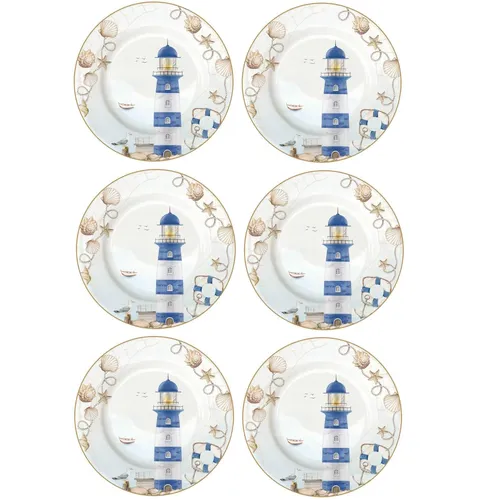 6er Set Kuchenteller BLUE LIGHTHOUSE Leuchtturm aus Porzellan - Maritime Kuchenteller im 6er Set, Durchmesser 19 cm, spülmaschinengeeignet und ideal für festliche Anlässe oder den Alltag.