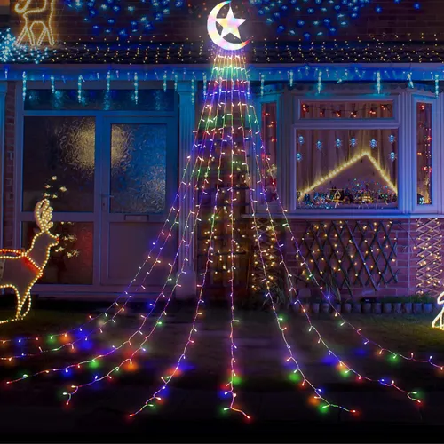 Weihnachtsbaum Lichterkette Innen mit Mond und Stern – 350 bunte LEDs