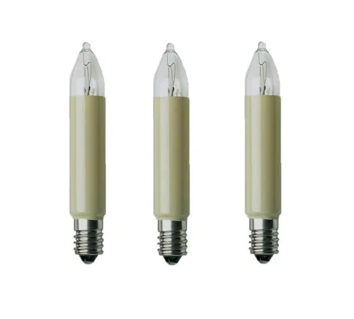 ShuoHui Ersatz-Kleinschaftkerze 23v 3w E10 für Lichterketten Innen und Außen, birnen für lichterbogen, lichter klar warmweiß/shaft elfenbein E10 23 V / 3 W/Ø 11mm 65mm (10)