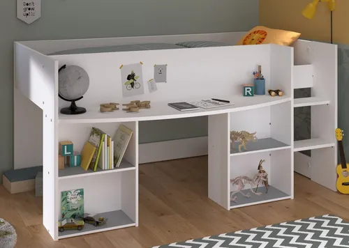 Parisot Hochbett Pirouette 90x200 cm mit Schreibtisch - Hochbett für Kinder mit integriertem Schreibtisch und Stauraum, ideal für platzsparende Lösungen im Kinderzimmer. Pflegeleicht und einfach aufzubauen.