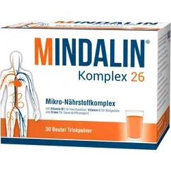 Mindalin Komplex 26 - Nahrungsergänzungsmittel für Vitalität - Arzneimittel zur Unterstützung des Immunsystems mit 1000 mg Beta-Glucan und 300 mg Vitamin C pro Tagesportion, ideal für eine gesunde Lebensweise.