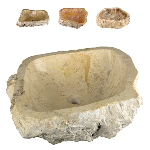 Divero Natur-Stein Waschschale Tortona - Elegantes Marmor Aufsatz-Waschbecken - Handgefertigtes Natur-Waschbecken aus edlem Marmor, innen poliert und außen naturbelassen. Jedes Stück ist ein Unikat mit individueller Farbgebung – perfekt für Ihr Badezimmer.