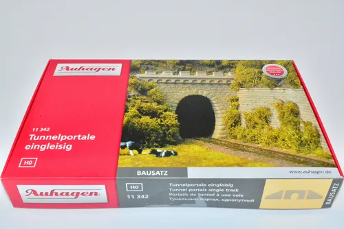 Auhagen H0 11342 2 Stück Tunnelportale Portal eingleisig Set Bausatz, NEU in OVP