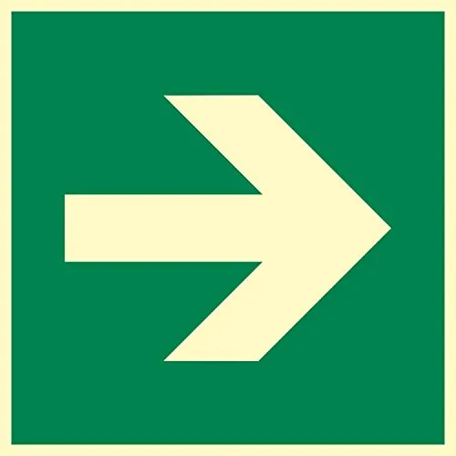 Richtungspfeil gerade, Aluminium langnachleuchtend, 200 x 200 mm gemäß ASR A1.3 / ISO 3864,Rettungszeichen Schild, 20 x 20 cm