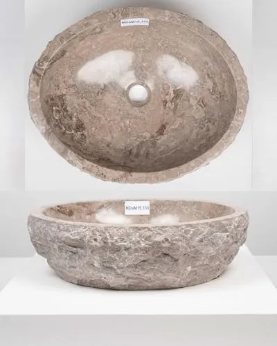 cm Marmor-Stein-Waschbecken Erosi grau Muster Aufsatz-Hand-Waschbecken Badezimmer-Naturstein-Waschbecken Stein-Waschschale WOHNFREUDEN 50