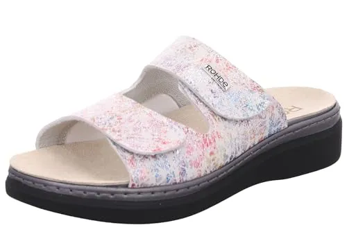 Rohde Damen Pantolette Leder Klettverschluss Muster Wechselfußbett Abano 5224, Größe:40 EU, Farbe:Grau