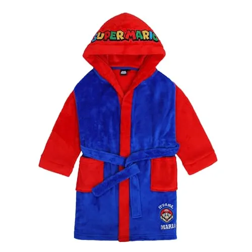 Super Mario Kinder Bademantel - Flauschiger Coral Fleece mit Kapuze - Bademäntel für Jungen, kuscheliges Fleece-Material und cooles Super Mario-Logo für höchsten Tragekomfort und Spaß.