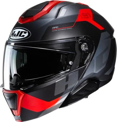 HJC i91 Carst MC1SF Integral- und Jethelm schwarz, XL - Motorradhelm mit klarem Visier und integrierter Sonnenblende, ideal für sicheres Fahren bei wechselnden Lichtverhältnissen. Komfortables, waschbares Innenfutter und vorbereitet für Smart HJC Bluetooth.