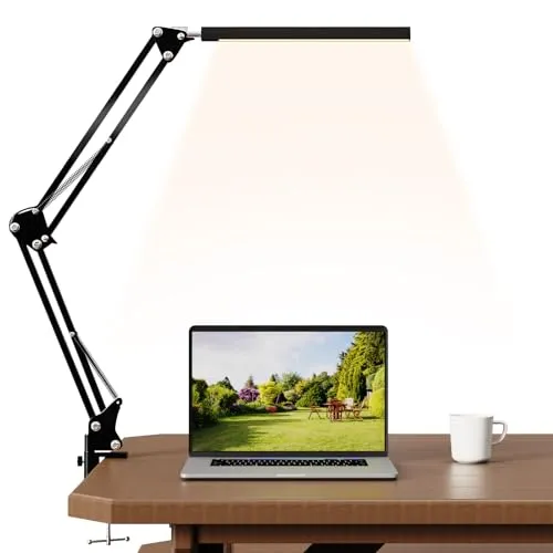 WAFTING Schreibtischlampe, Tischleuchte mit Schwenkarm, Dimmbare LED-Schreibtischlampe, USB-Ladekabel und Stecker, 3 Lichtmodi, 10 Helligkeitsstufen, Geeignet für Heim, Büro, Schlafzimmer, 12W