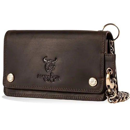 MATADOR Biker Geldtasche Leder #Dallas mit Kette und RFID Blocker - Herren-Geldbörsen, handgefertigt aus Echtleder mit 12 Kartenfächern und integriertem RFID Schutz für maximale Sicherheit und Stil.