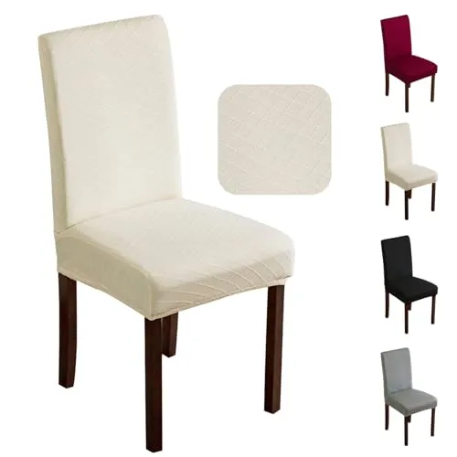 FRKOKRFA Stuhlhussen 6er Set Universal Stretch Jacquard Stuhlüberzüge, Abnehmbarer Waschbarer Stuhlüberzug, Dekoration Stuhlbezug für Esszimmer, Hotel, Hochzeit und Partys (Beige)