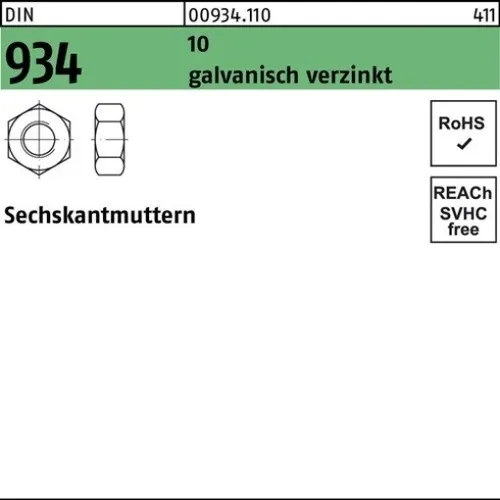 100er PACK(Stk) 000934101009080000 Sechskantmutter DIN 934 M 8 10 galvanisch ver