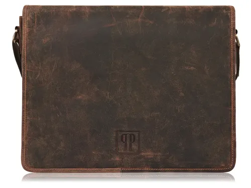Herren Umhängetasche Aktentasche Vintage Echt Leder braun Laptop 15,6 Zoll