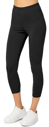 Merry Style Damen Leggings 3/4 aus Baumwolle mit Stretch – Leichte Capri Leggings Damen aus atmungsaktiver, elastischer Baumwolle, ideal für Yoga Sport Freizeit Reisen MS10-199 (Schwarz, XS)