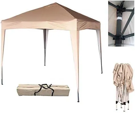 2x2m Pavillon, Gartenpavillon, Faltpavillon, Festzelt, Partyzelt mit silberfarbener Schutzschicht, (Beige)