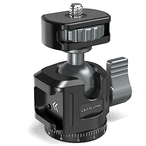 Leaplumin Mini Stativkopf Kugelkopf mit Cold Shoe mit 1/4 Blitzschuhadapter | 360°Drehbar Aluminium Kugelgelenk, Ball Head stativ Geeignet für Handyhalterung/Tablet-Halterung–Max. Belastung 2,5 kg/5,5 lb