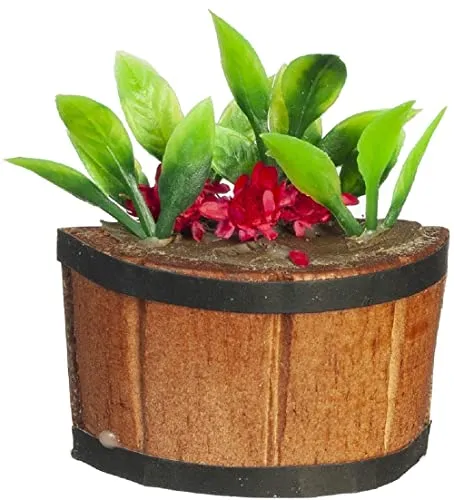 Melody Jane Puppenhaus Grünpflanze im halben Fass Übertopf Miniatur Gartenzubehör 1:12