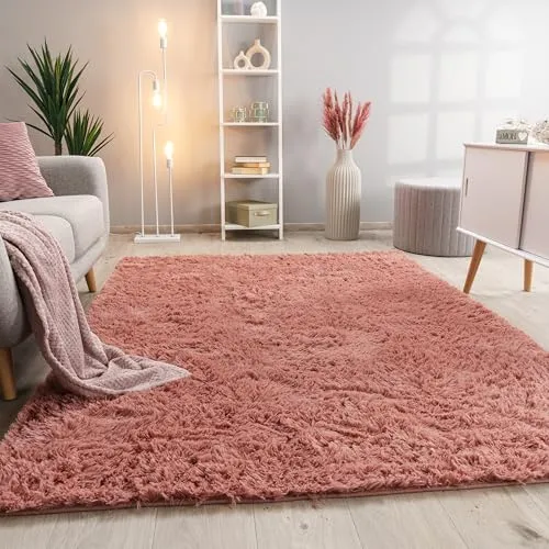 Paco Home Hochflor Teppich Wohnzimmer rutschfest Fellteppich Shaggy Flauschig Weich Modern Kunstfell Fell Imitat Einfarbig, Grösse:60x100 cm, Farbe:Dunkel Rosa
