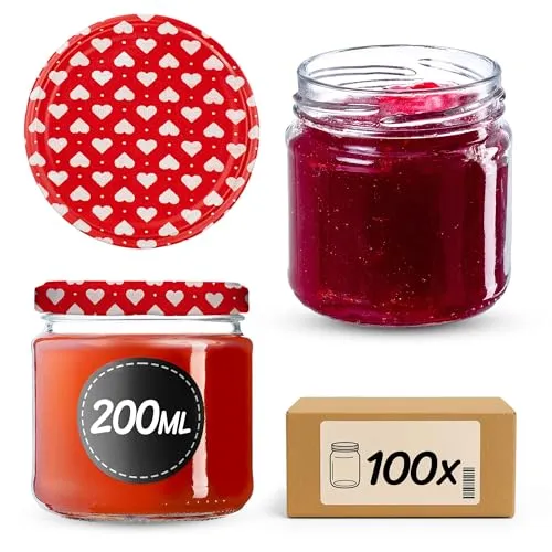 KADAX 100er Set Einmachgläser 200 ml mit Twist-Off Deckel Ø 66 mm – Dickwandige, luftdichte Dessertgläser, spülmaschinenfest, ideal für Marmelade & Eingemachtes