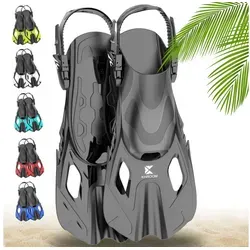 Khroom Schnorchelflossen – Verstellbare Flossen für Erwachsene & Kinder - Leichte Schnorchelflossen für Urlaub & Pool, nur 450g schwer. Ideal für Anfänger, flexibel einstellbar und mit praktischem Netzbeutel für einfachen Transport.