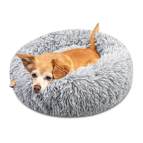 Brevanza Hundebett Rund, Katzenbett Flauschig, Hundekissen Waschbar, Hundebetten Donut, Hundekorb PlüSch, HundeköRbchen, Katzenkissen, Welpenbett FüR MittelgroßE Kleine Hunde, 50cm Durchmesser, Grau