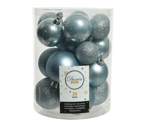 Kaemingk Weihnachtsbaumkugel, Weihnachtskugeln Kunststoff 4-6cm Mix 20er Set - Nebelblau